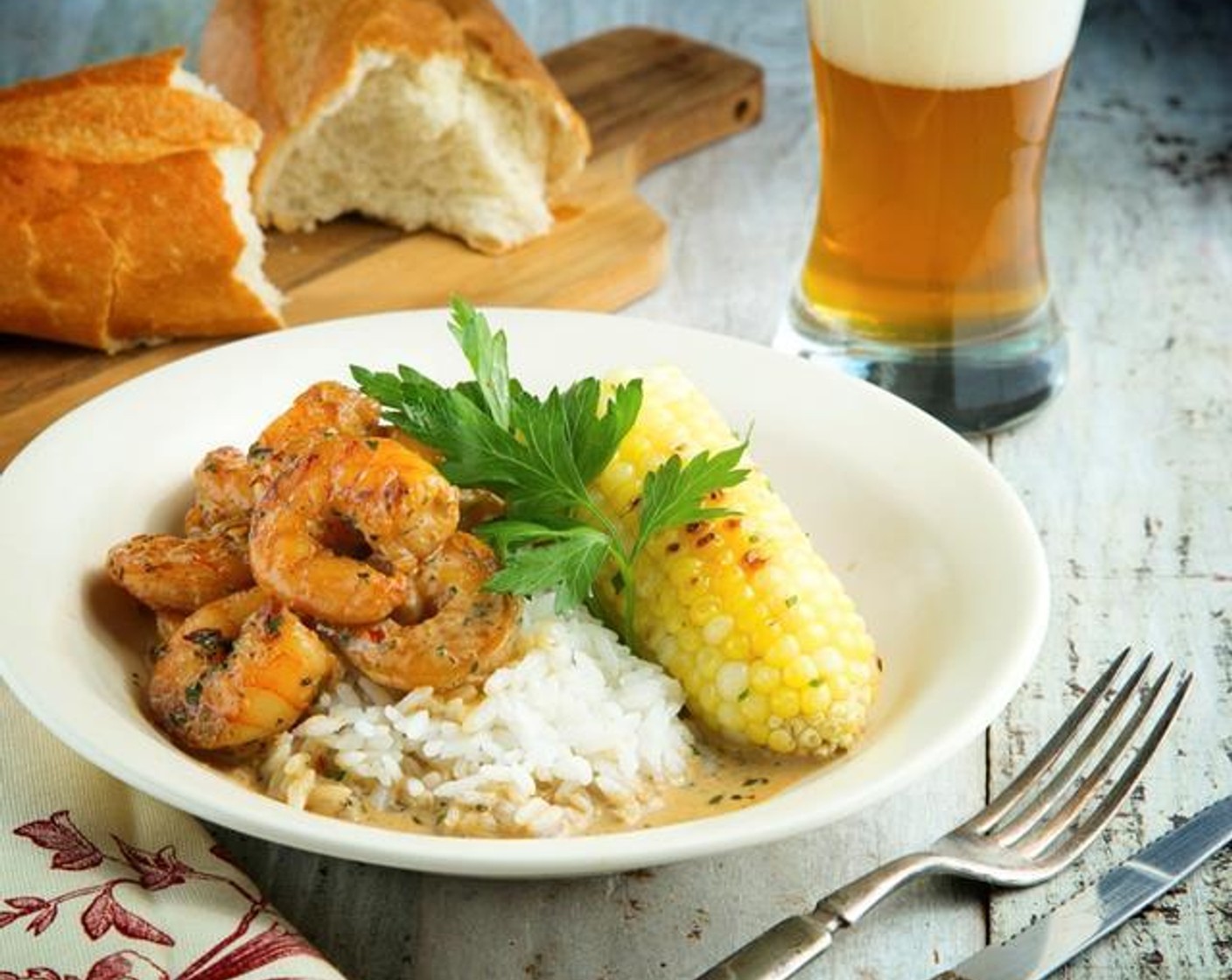 New Orleans "BBQ" Shrimp with Roasted Corn