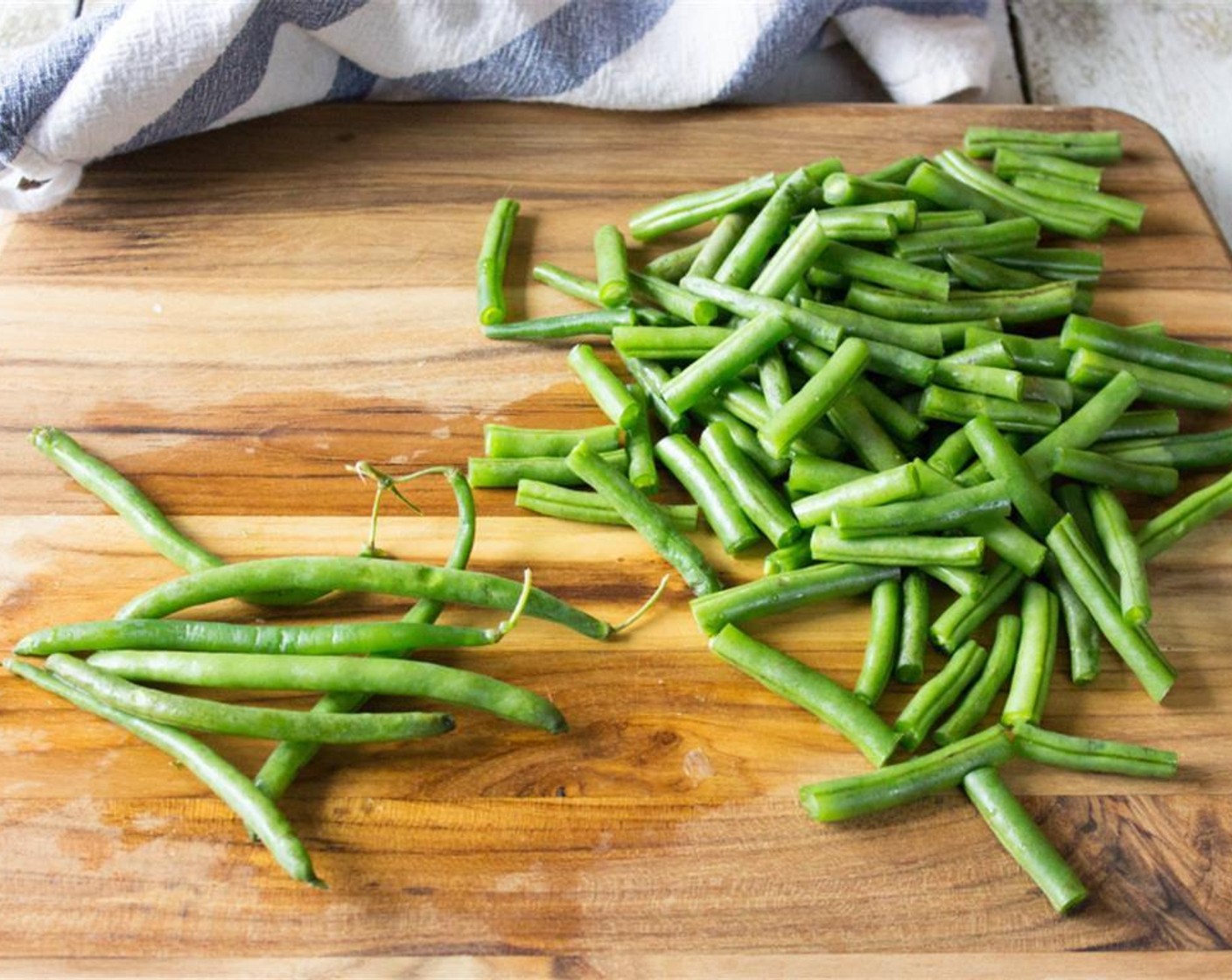 step 6 For the casserole, lower oven heat to 350 degrees F (180 degrees C). Wash and chop French Beans (4 cups). Bring a pot of water to a boil, add your green beans and cook for 5 minutes, remove from heat and set aside.