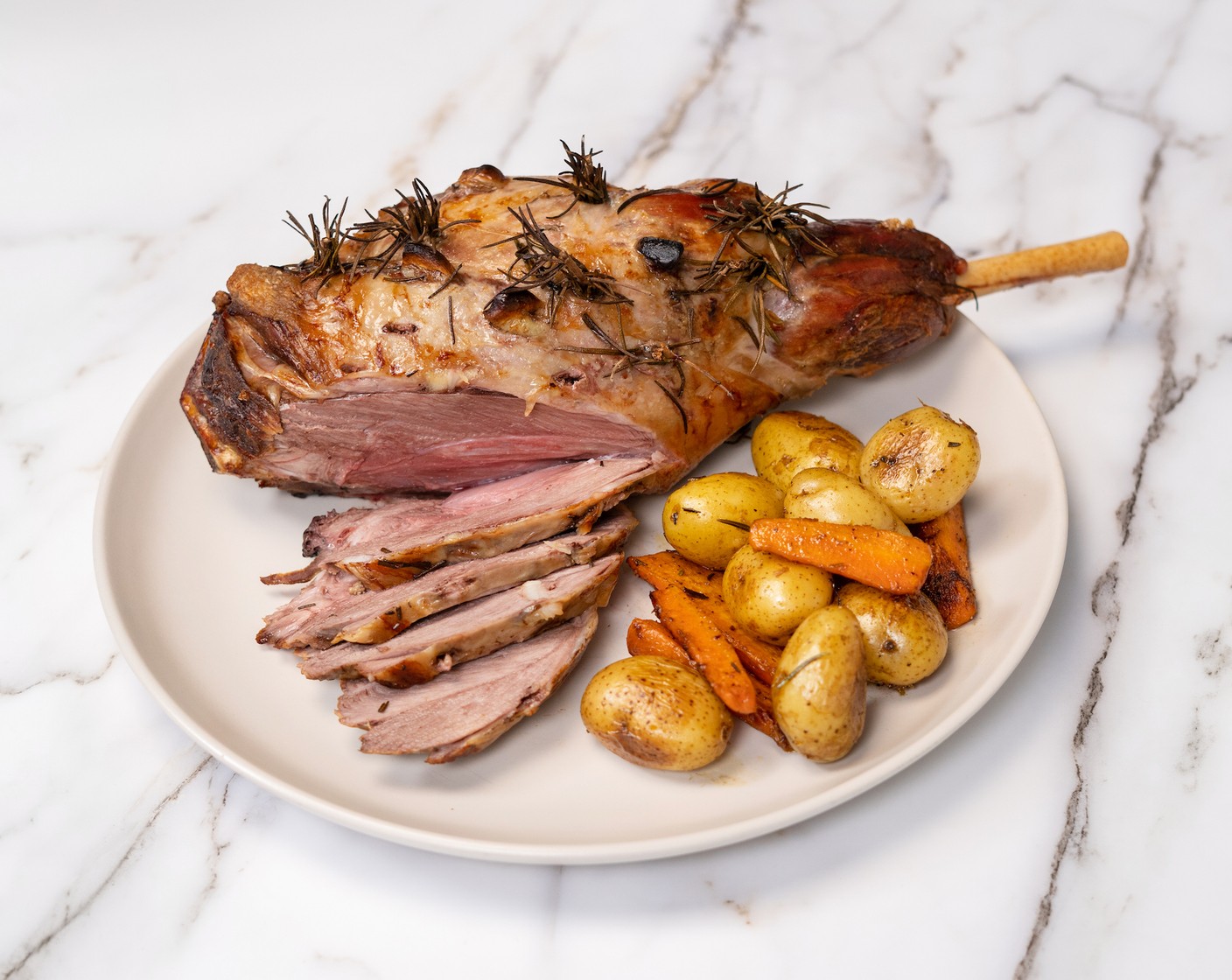 Pink Roasted Lamb Leg with Rosemary