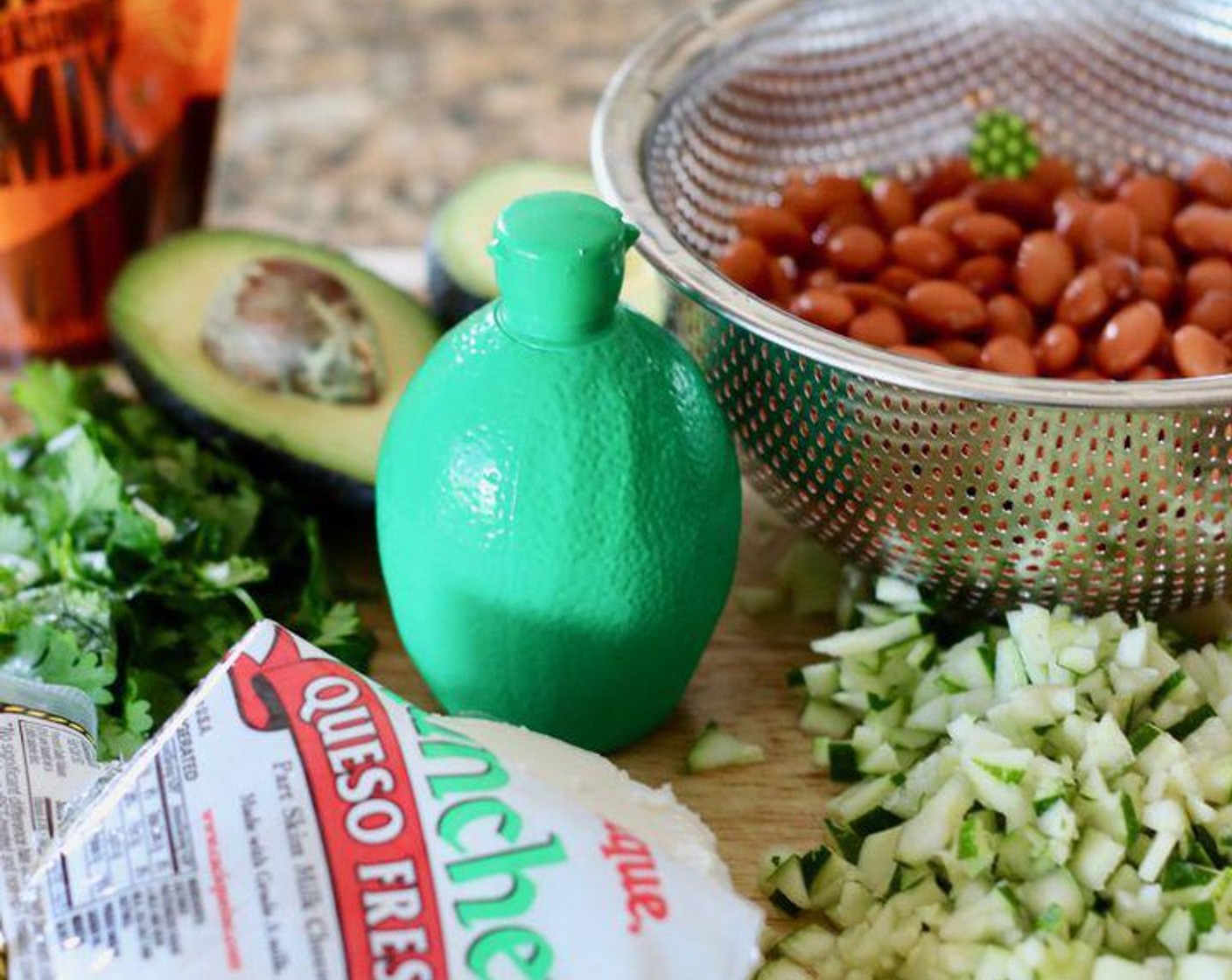 step 1 Toss the Canned Pinto Beans (1 cup), McCormick® Taco Seasoning Mix (to taste), Lime (1/2), Zucchini (1), and Mushrooms (5) in a bowl and mix.