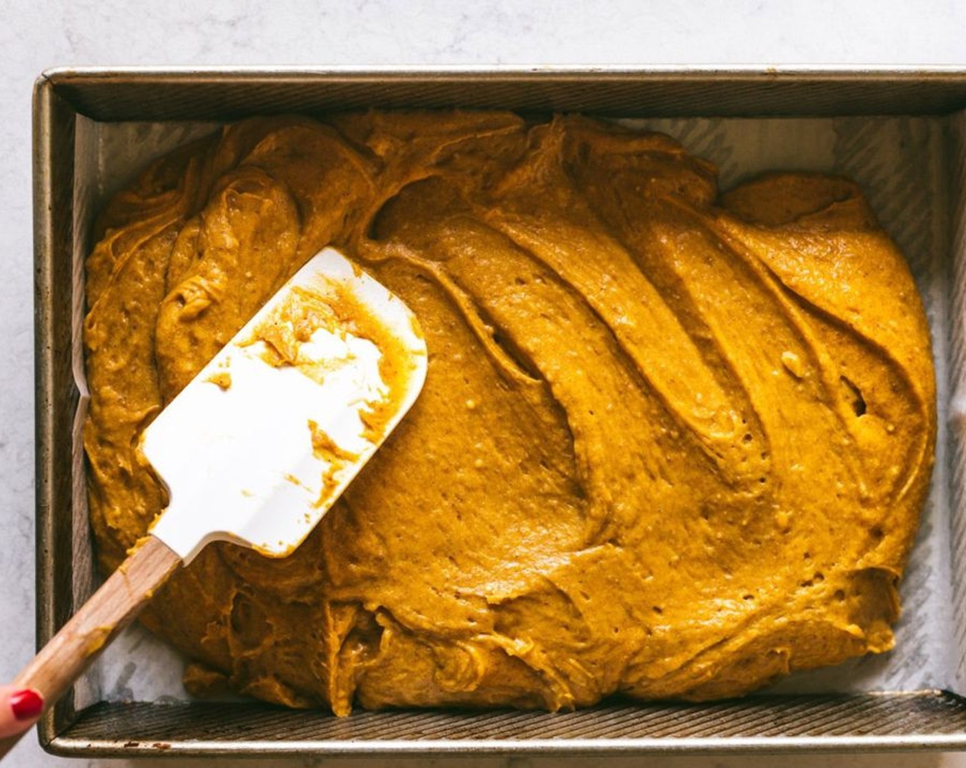 step 6 Pour batter into a well-greased 9×13-inch baking pan and smooth out the batter. Place into the preheated oven for 25-30 minutes or until the bars no longer jiggle in the middle.