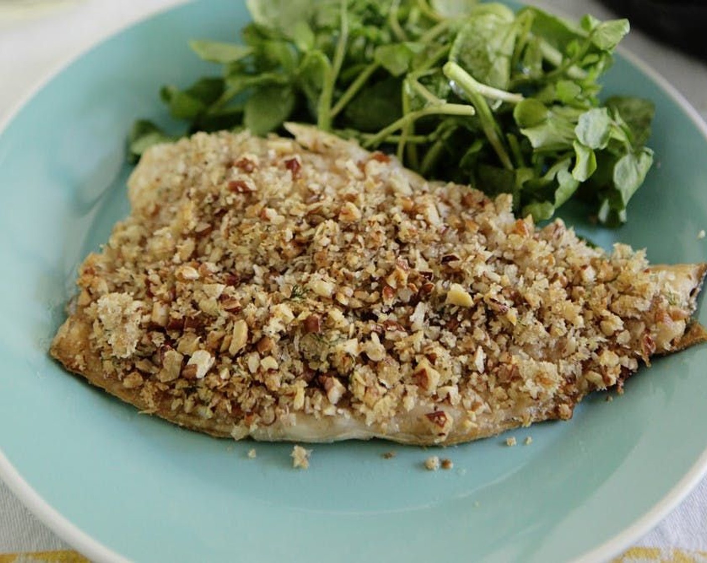 Pecan Crusted Trout, Potato & Bean Roast & Salad