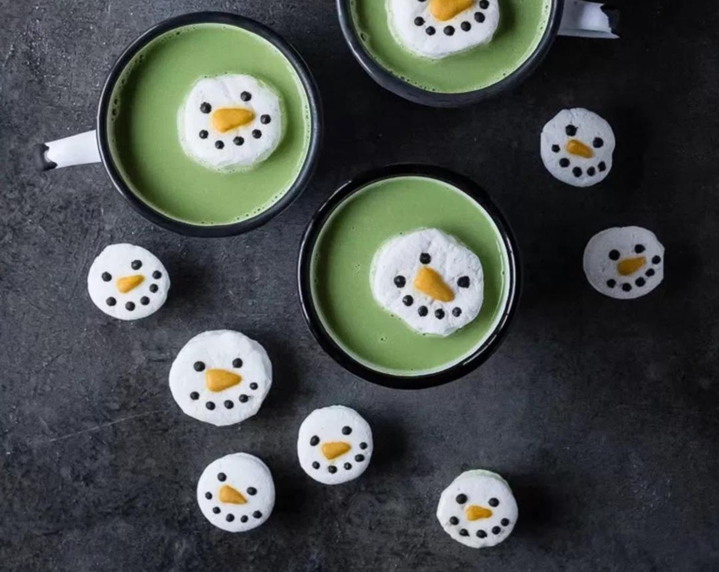 Matcha Hot Chocolate with Snowman Marshmallows