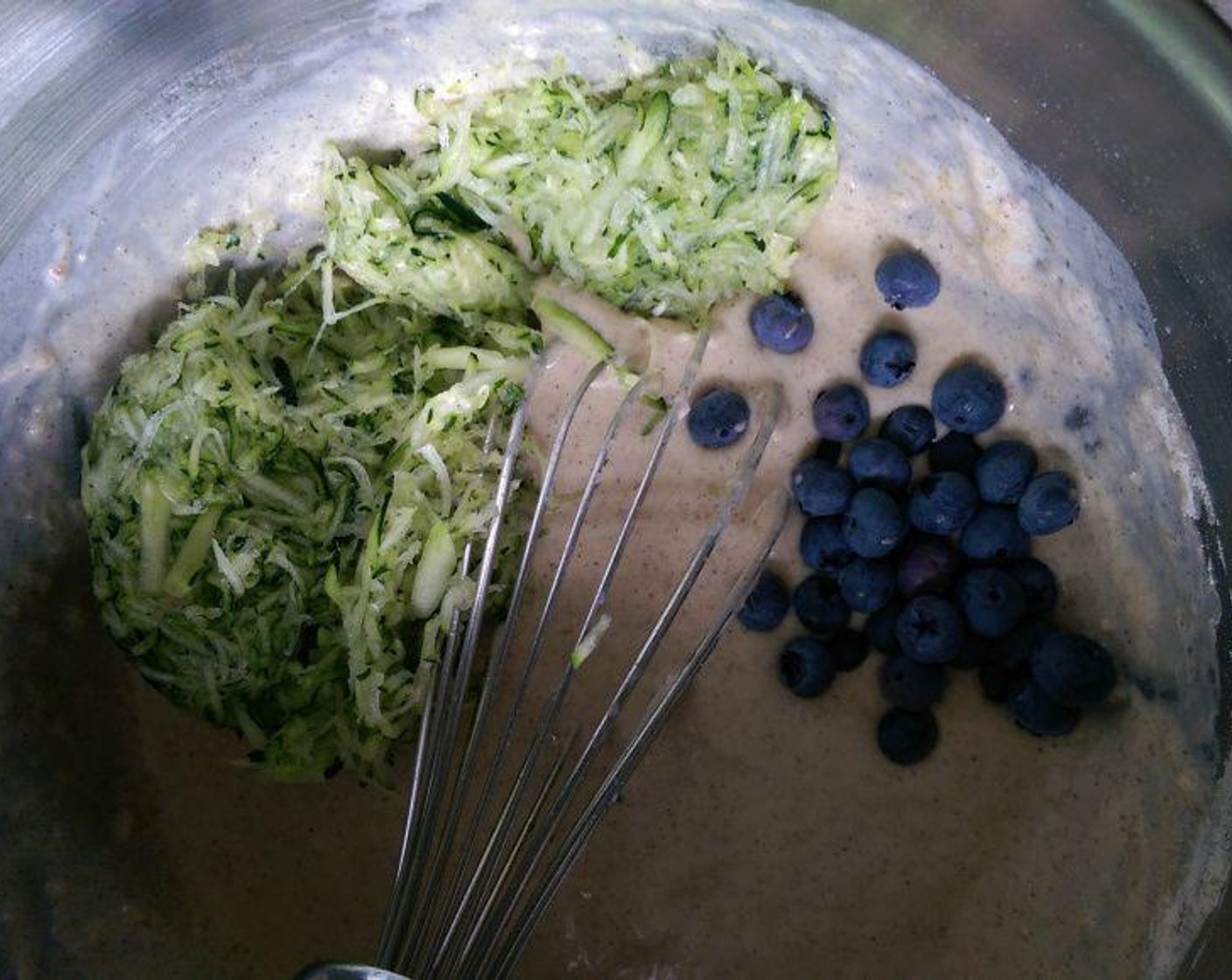 step 5 Fold in zucchini and Fresh Blueberry (1 handful).