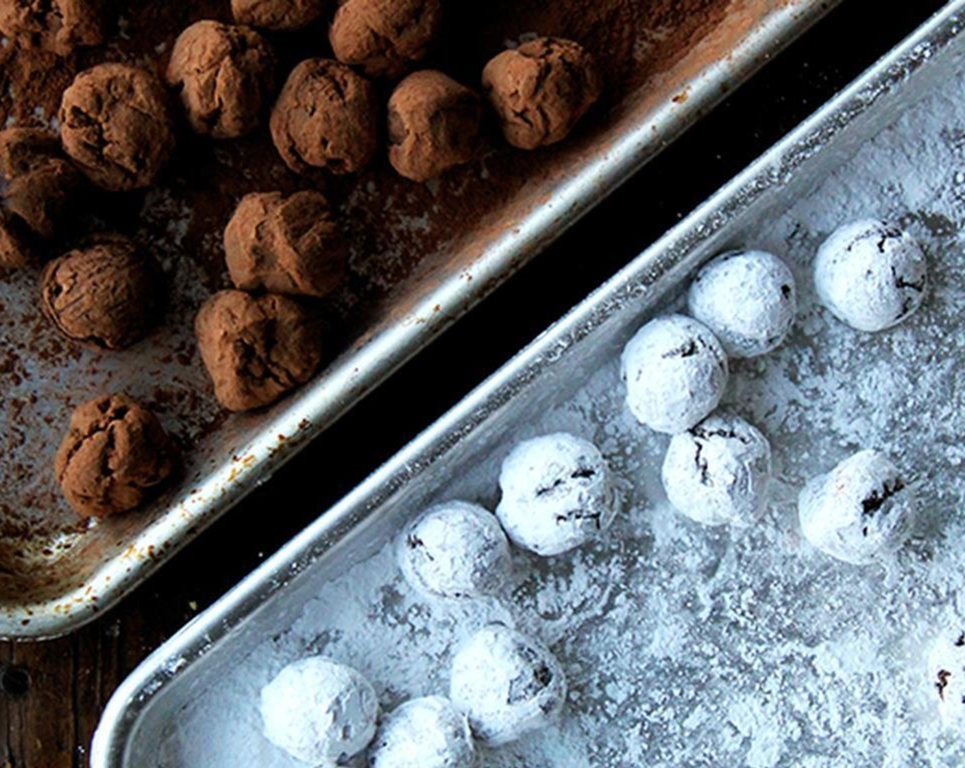 step 5 Spread some Unsweetened Cocoa Powder (to taste) into a shallow dish, preferably one with sides, If using Powdered Confectioners Sugar (to taste), spread it in a separate dish. Spread truffles into each vessel and shake the vessel to coat the truffles.