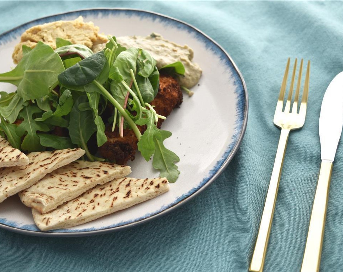 step 9 Serve Hummus, Baba Ghanoush, Schnitzel, Salad Greens (to taste)  and Pita Bread (to taste) together. Enjoy!