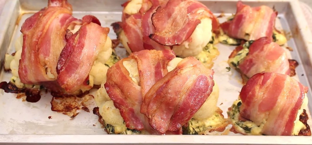 Bacon-Wrapped Cauliflower with Cheese Stuffing Recipe | SideChef