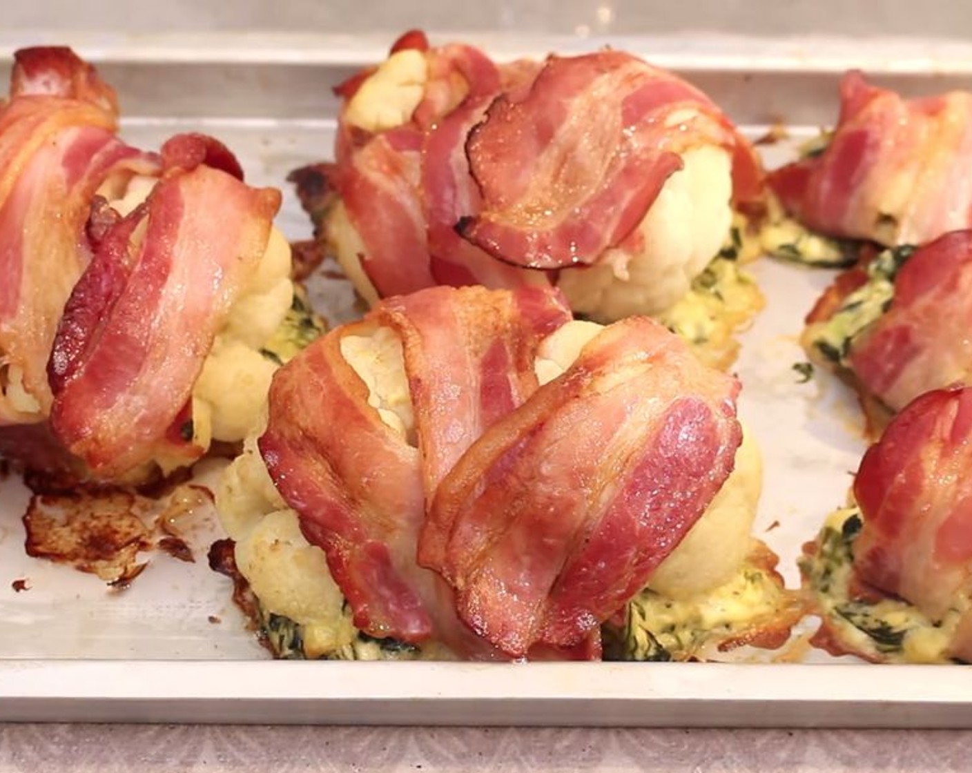 Bacon-Wrapped Cauliflower with Cheese Stuffing