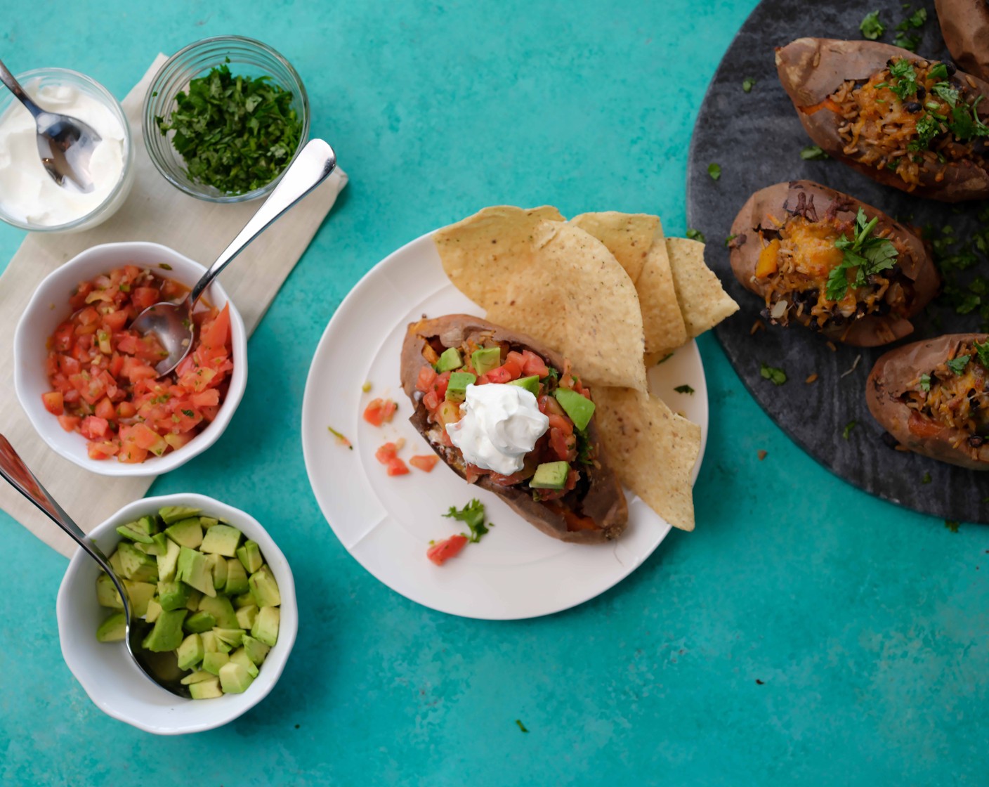 step 8 Remove from the oven and serve immediately with Salsa (1/2 cup), Avocado (1), Sour Cream (1/2 cup), Fresh Cilantro (1/3 cup), and any other toppings of choice.