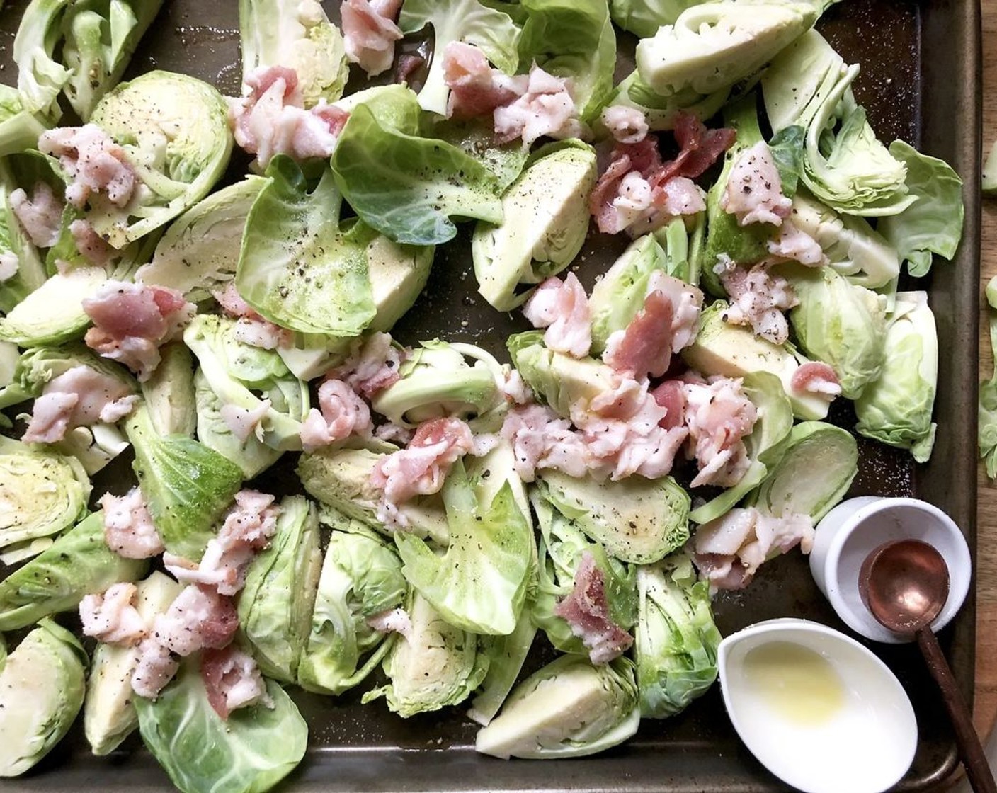 step 3 Add the Olive Oil (4 Tbsp) and toss with your hands to be sure that all of the sprouts are coated.