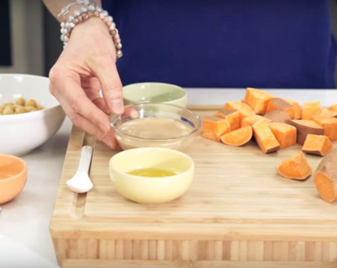 step 7 Spread Sweet Potatoes (2 cups) on glass pan and bake them for 25 minutes. Remove from oven and let cool.