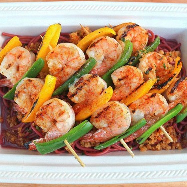 Grilled Shrimp and Peppers-Brochette with Red Wine-Bucatini and Pangrattato Recipe | SideChef