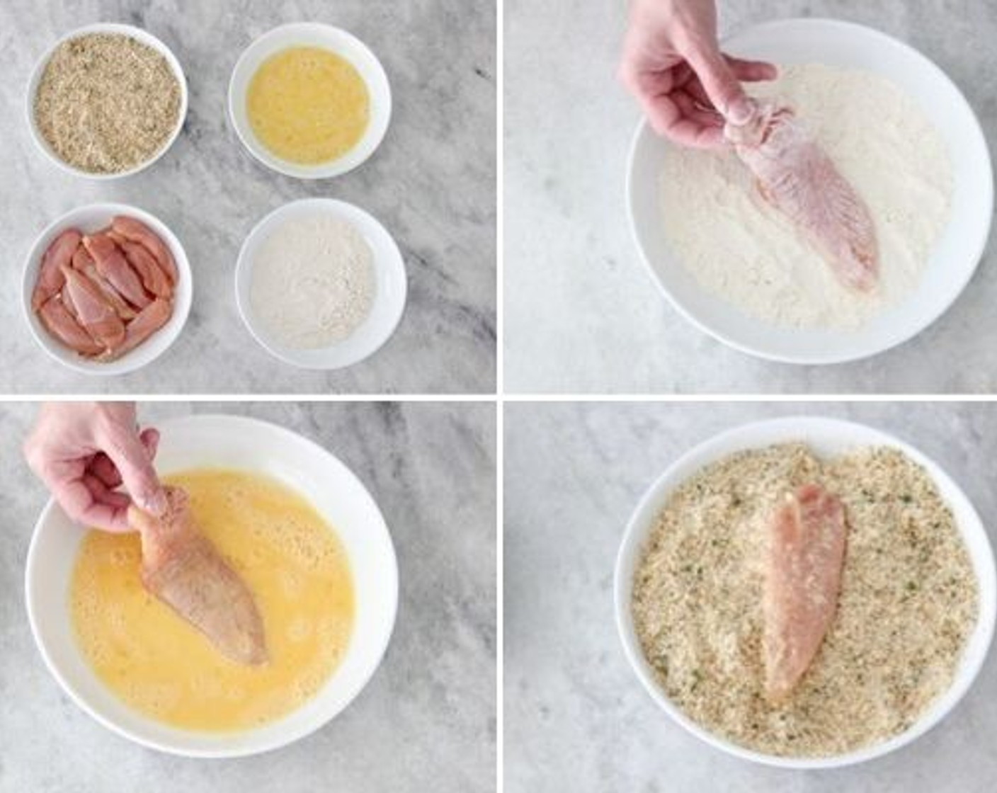 step 6 Create a coating station by placing the flour, Eggland's Best Classic Eggs (2), and the seasoned breadcrumbs in shallow plates/bowls with sides.