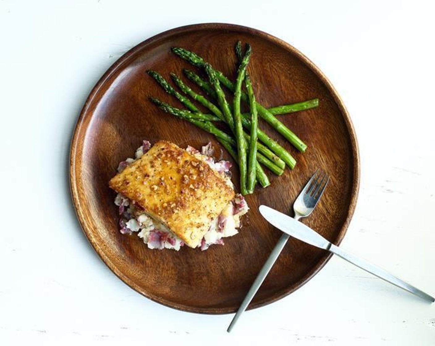 Hazelnut Crusted Halibut with Garlic Mashed Potato