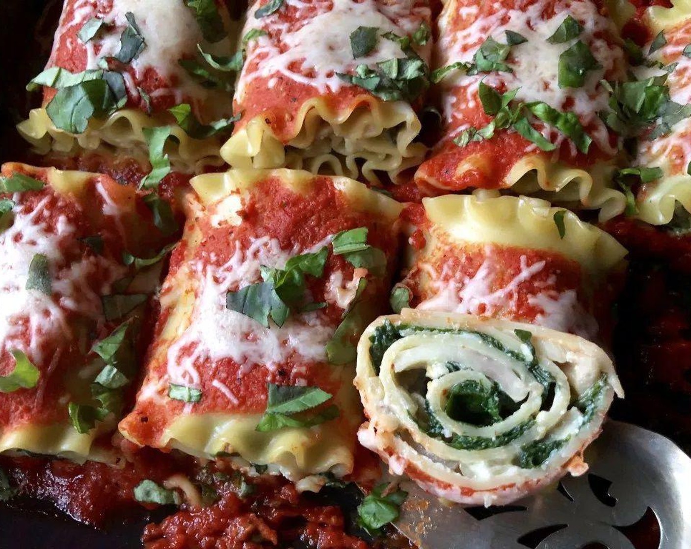 Lasagna Rolls with Roasted Red Pepper Sauce