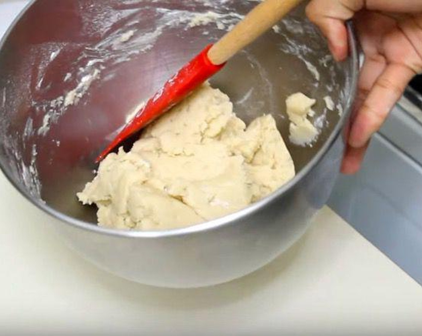 step 1 In the bowl of a stand mixer, add Butter (1/2 cup) and Granulated Sugar (1/4 cup). Mix until combined. Slowly add in All-Purpose Flour (1 cup) and Salt (1/4 tsp), continuing to mix as you do so, until the mixture comes together as a dough.