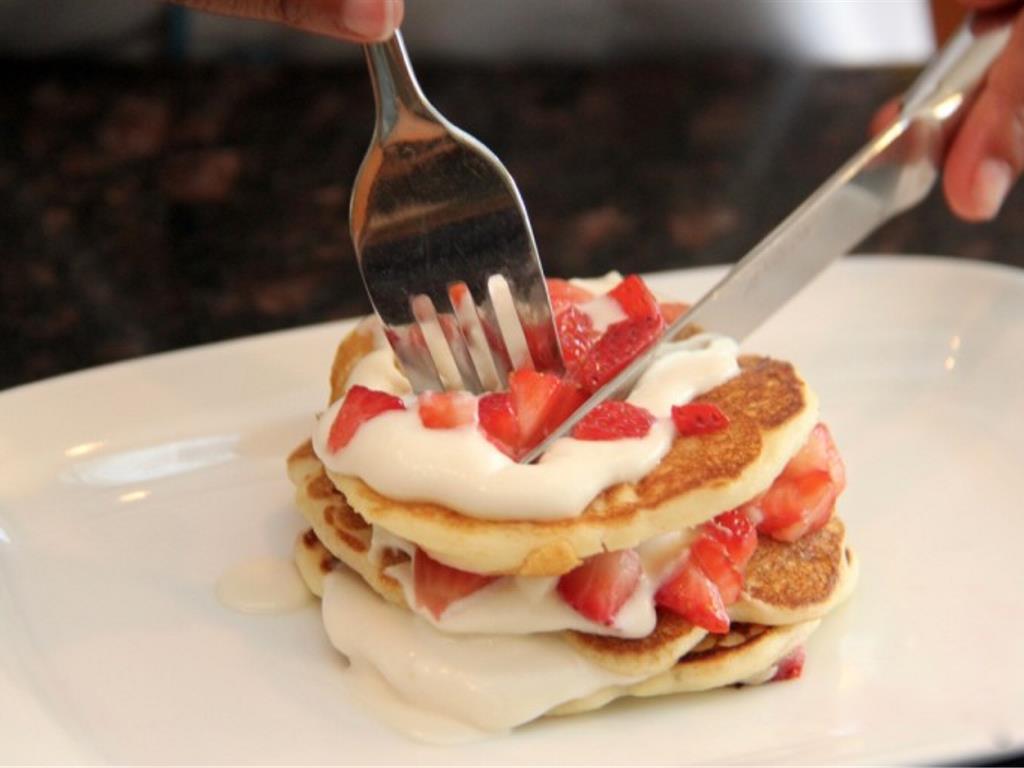 Step 9 of Three Layer Strawberry Pancakes Recipe: Serve and enjoy!