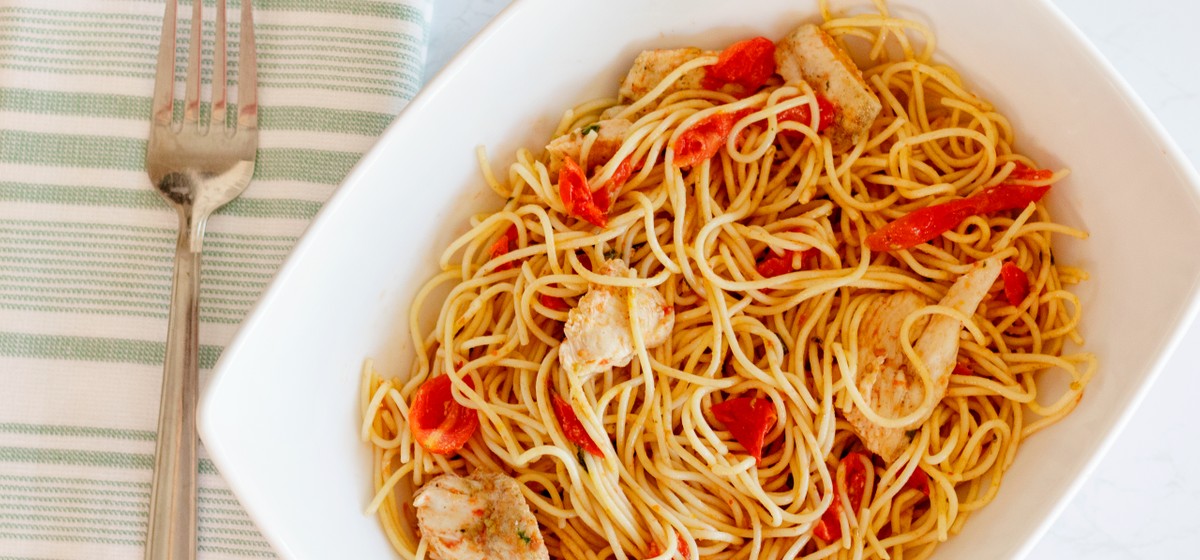 Tomato Basil Chicken with Angel Hair Pasta Recipe | SideChef