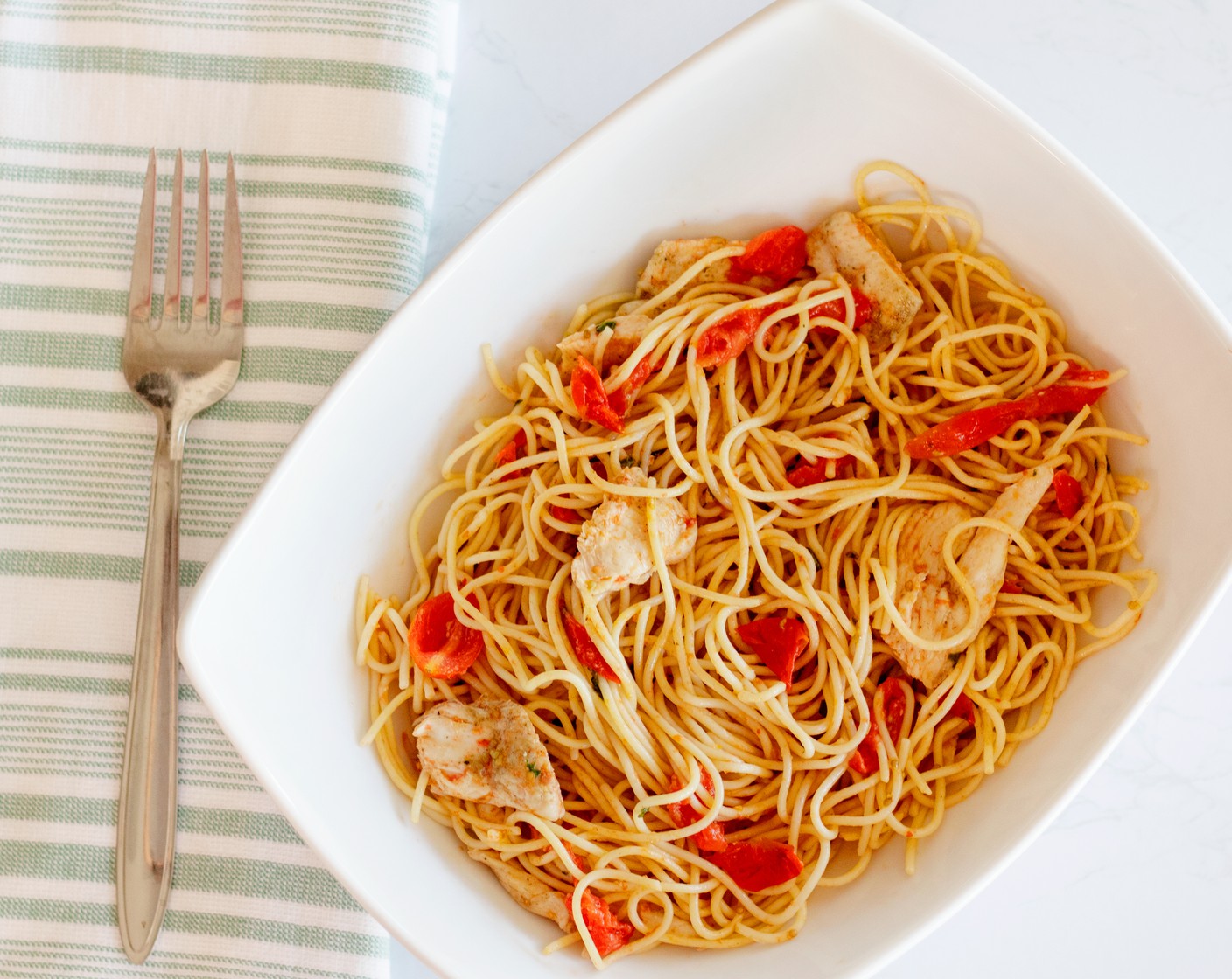Tomato Basil Chicken with Angel Hair Pasta