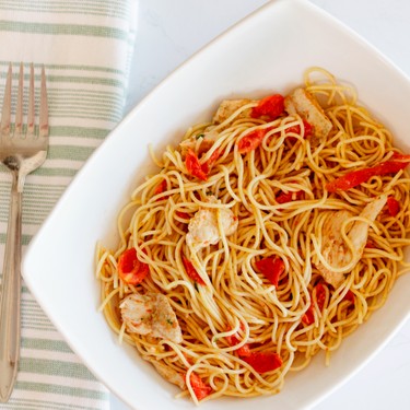 Tomato Basil Chicken with Angel Hair Pasta Recipe | SideChef