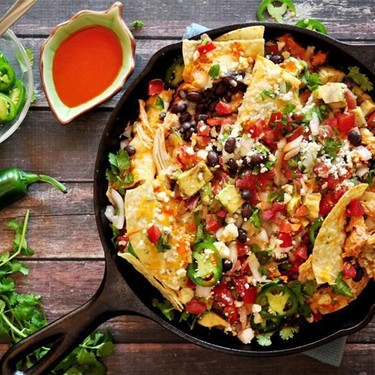 Three-Cheese Buffalo Chicken Nachos Recipe | SideChef