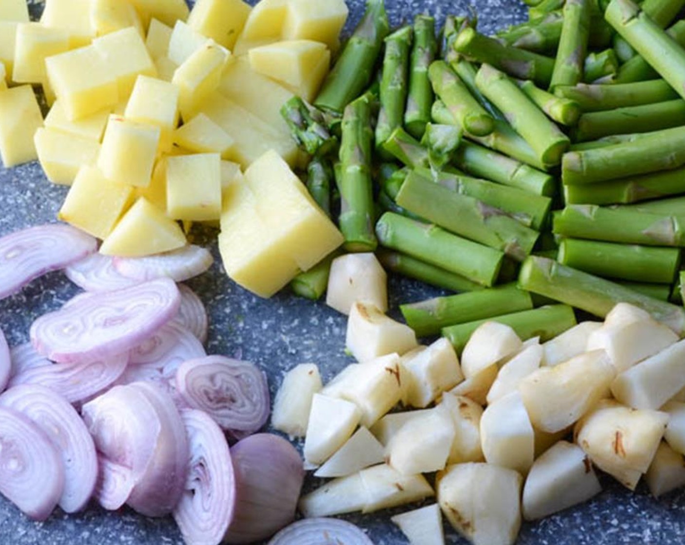 step 4 Peel and dice the White Potato (1) and Jerusalem Artichokes (1 1/2 cups).