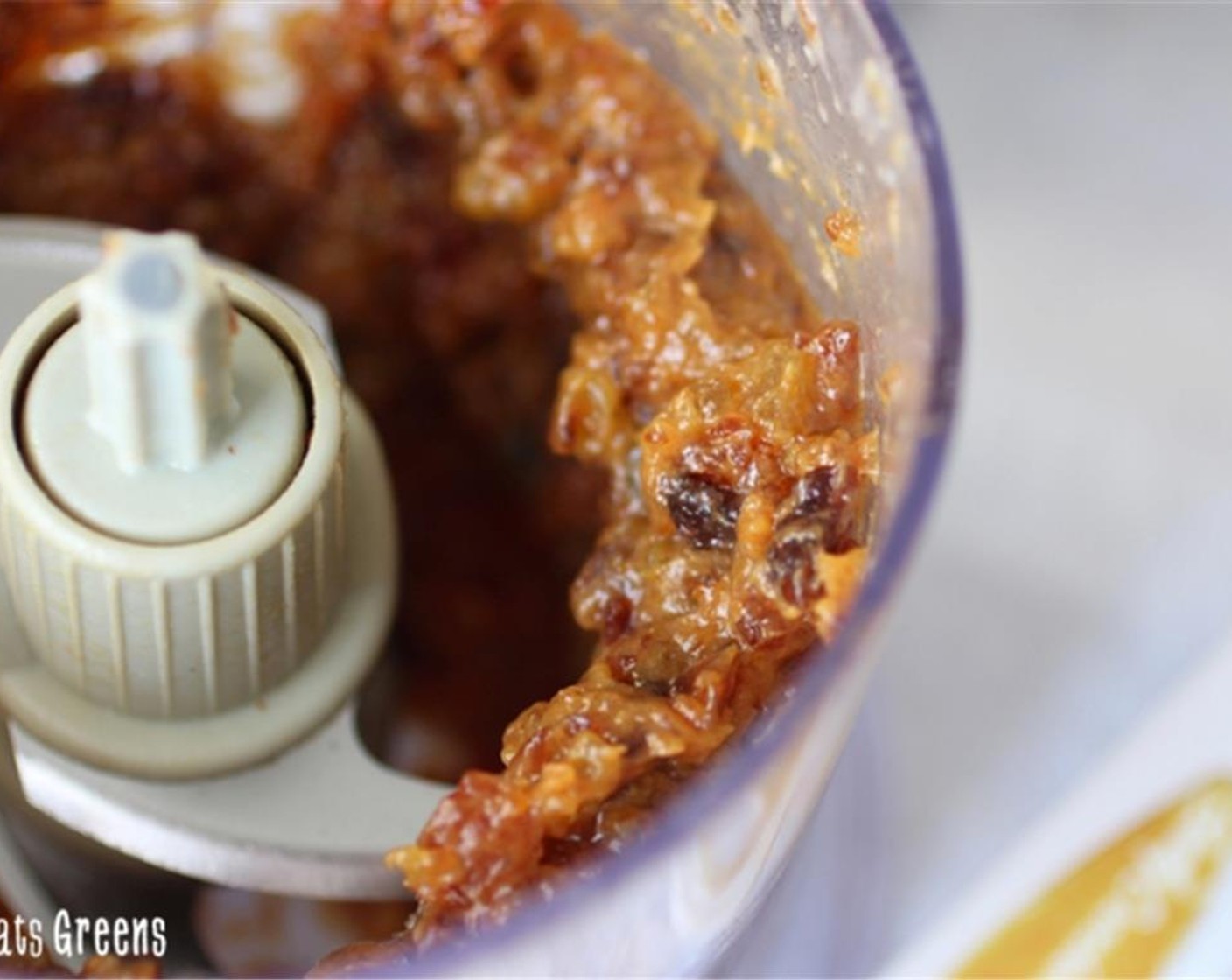 step 1 Put Dried Turkish Apricots (3/4 cup) and Golden Raisins (1/4 cup) into a food processor and add Coconut Oil (1 Tbsp). Pulse until the fruit starts to break down. Add Light Coconut Milk (2 1/2 Tbsp) one tablespoon at a time.