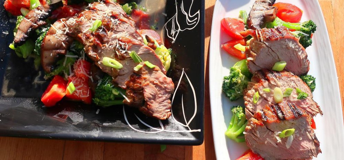 Grilled Pork Tenderloin with Portobello, Broccoli and Tomato Recipe | SideChef