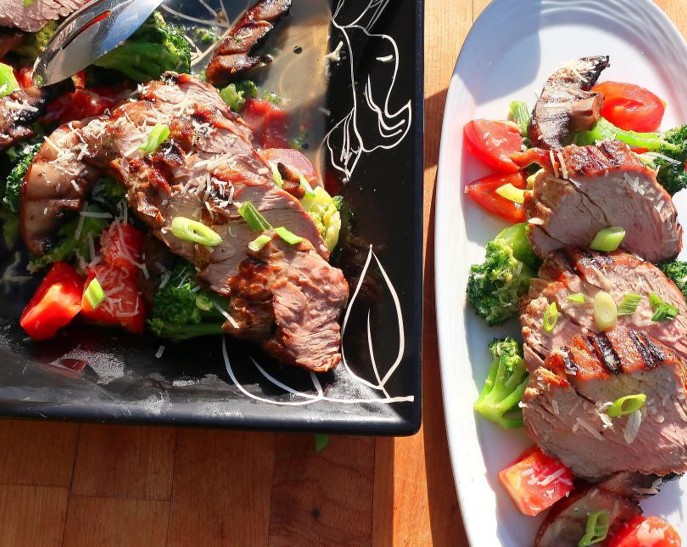 Grilled Pork Tenderloin with Portobello, Broccoli and Tomato