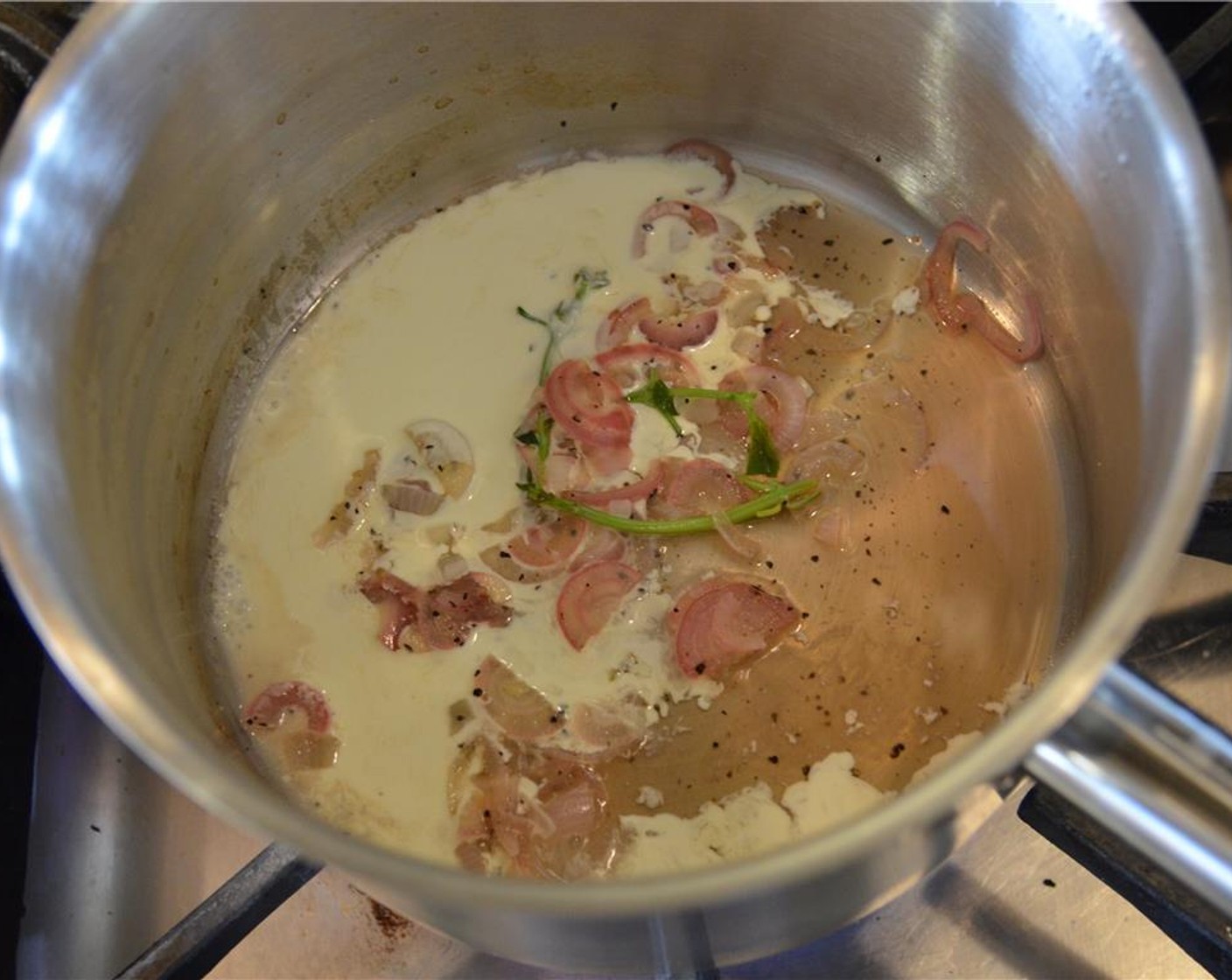 step 12 Add the Heavy Cream (2 Tbsp) and cook until thickened.