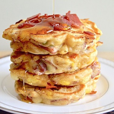 Cheesy Turkey Bacon and Corn Griddle Cakes Recipe | SideChef