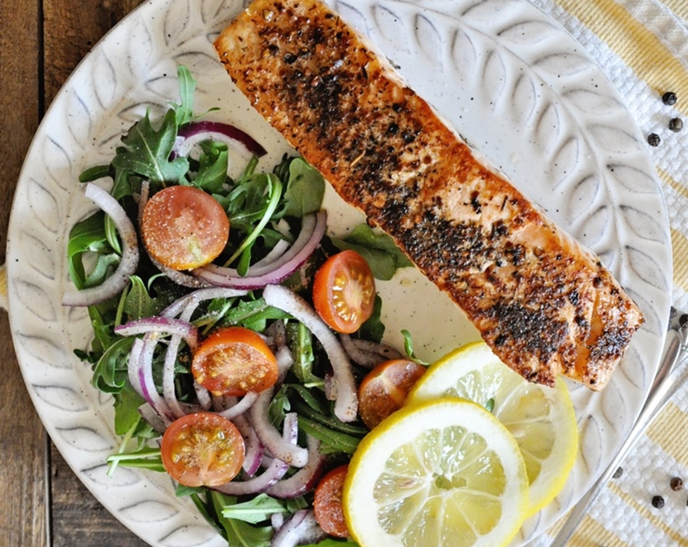 Pan-Seared Lemon Pepper Salmon with Arugula Salad