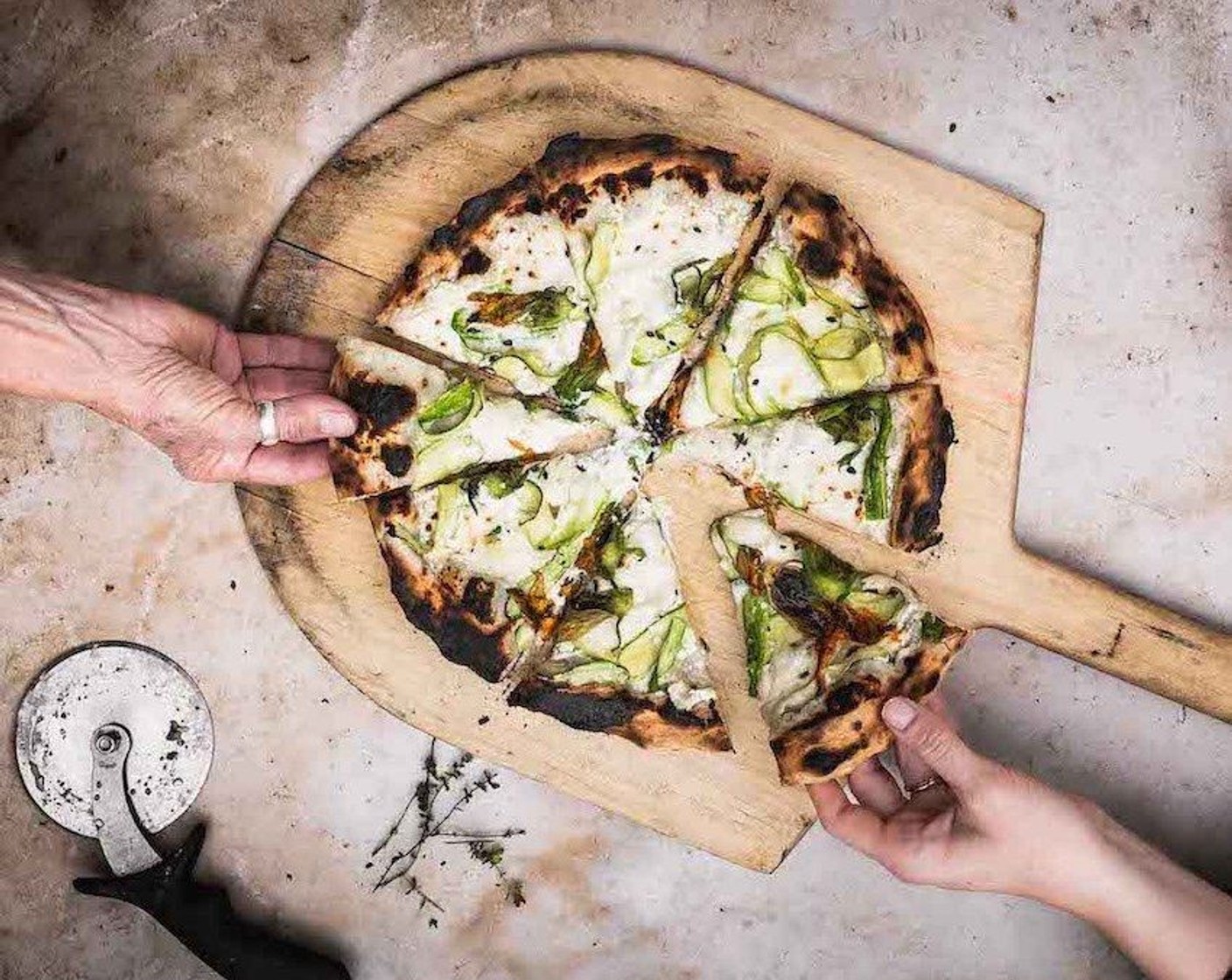 step 12 Garnish the pizza with a sprinkling of Fresh Thyme (to taste) when it comes out of the oven, allow pizza to cool for about 3-5 minutes before slicing and serving.