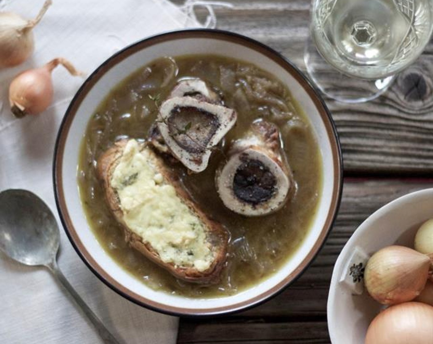 French Onion Soup with Roasted Marrow Bones