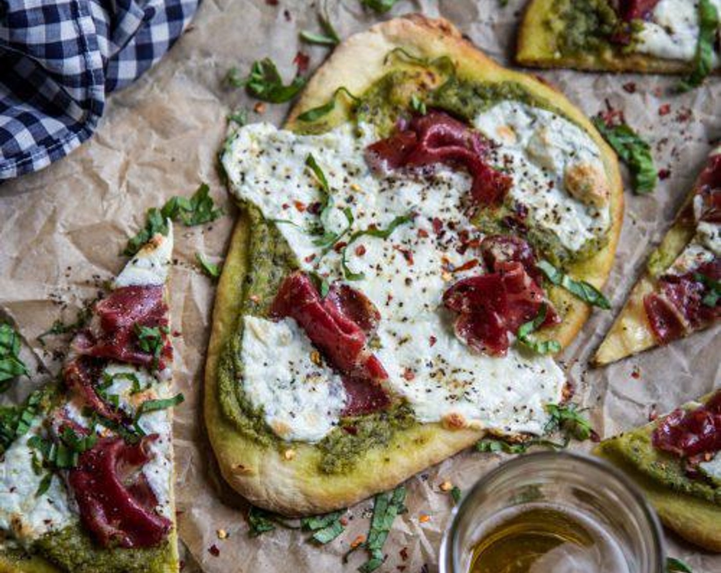 Mozzarella and Soppressata Flatbread with Avocado Pesto