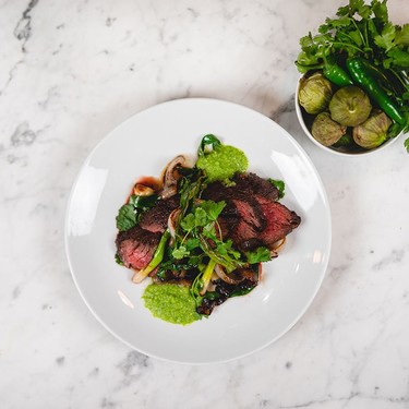 Cast Iron Steak, Charred Onions & Salsa Verde Recipe | SideChef