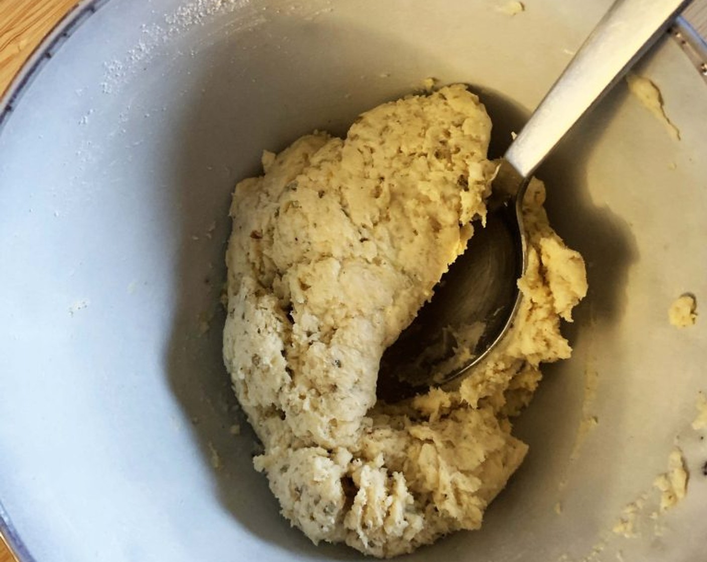 step 3 Add the Active Dry Yeast (1 tsp), Extra-Virgin Olive Oil (1 Tbsp), Coconut Vinegar (1 Tbsp), and give it a stir. Slowly pour in Water (2.5 oz) and sprinkle with Salt (1 pinch). Mix until you form a soft and smooth dough.