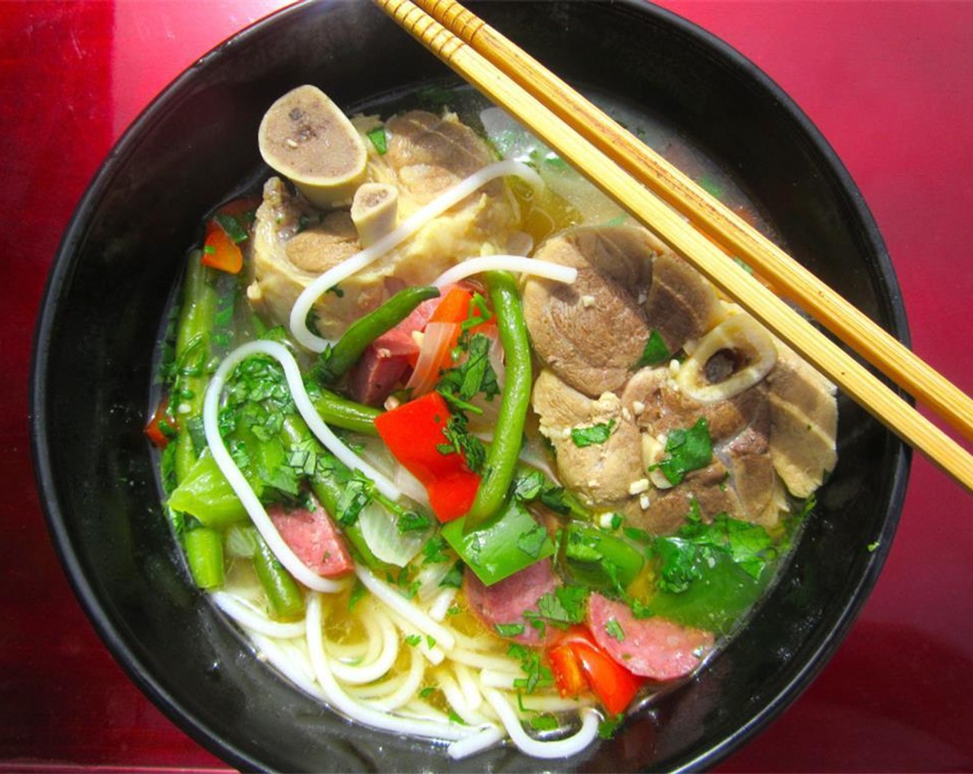 step 6 To serve, top noodles with meat, vegetables and broth, sprinkle with chopped Fresh Cilantro (to taste). Enjoy!