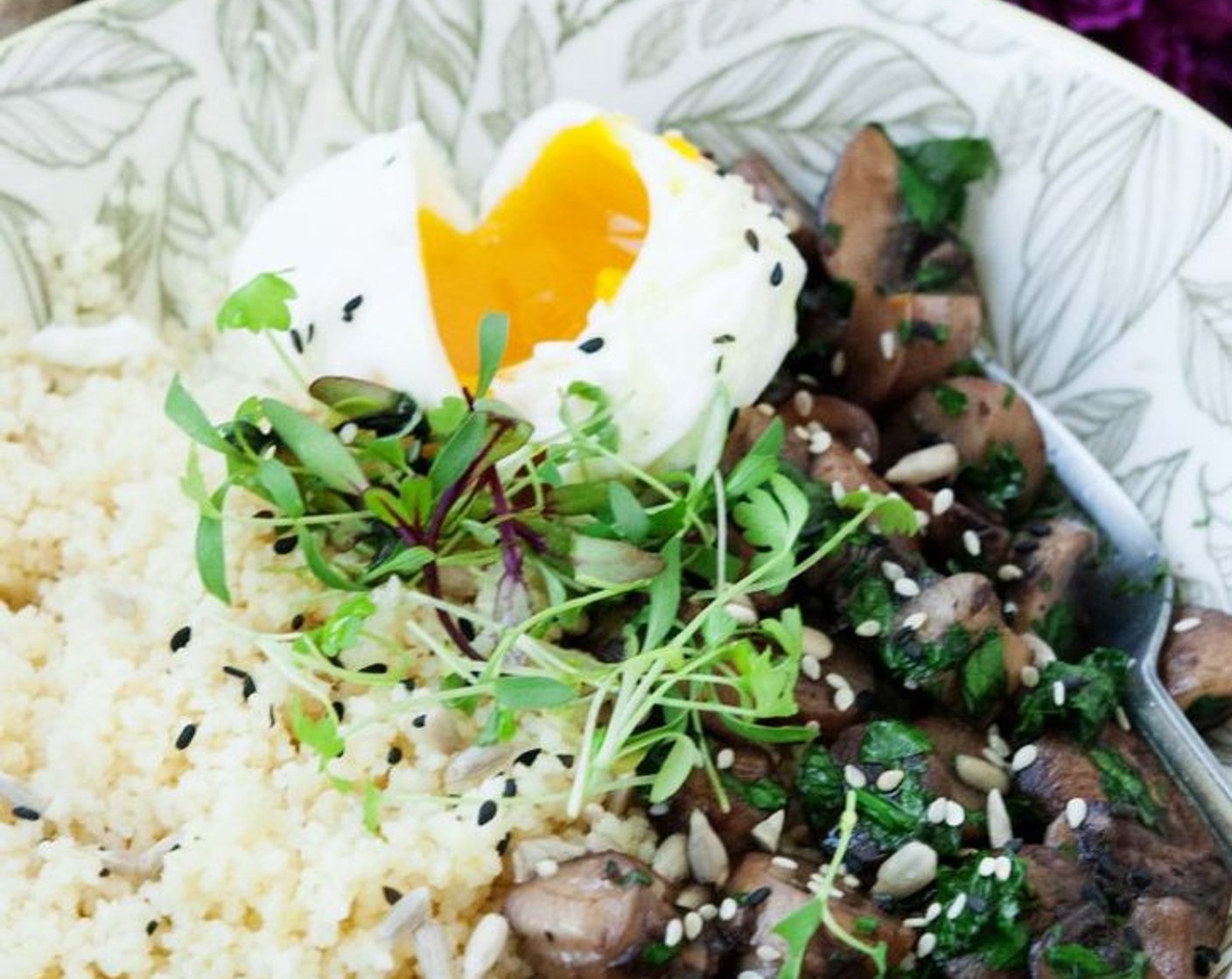 Couscous Porridge with Mushroom and Poached Egg