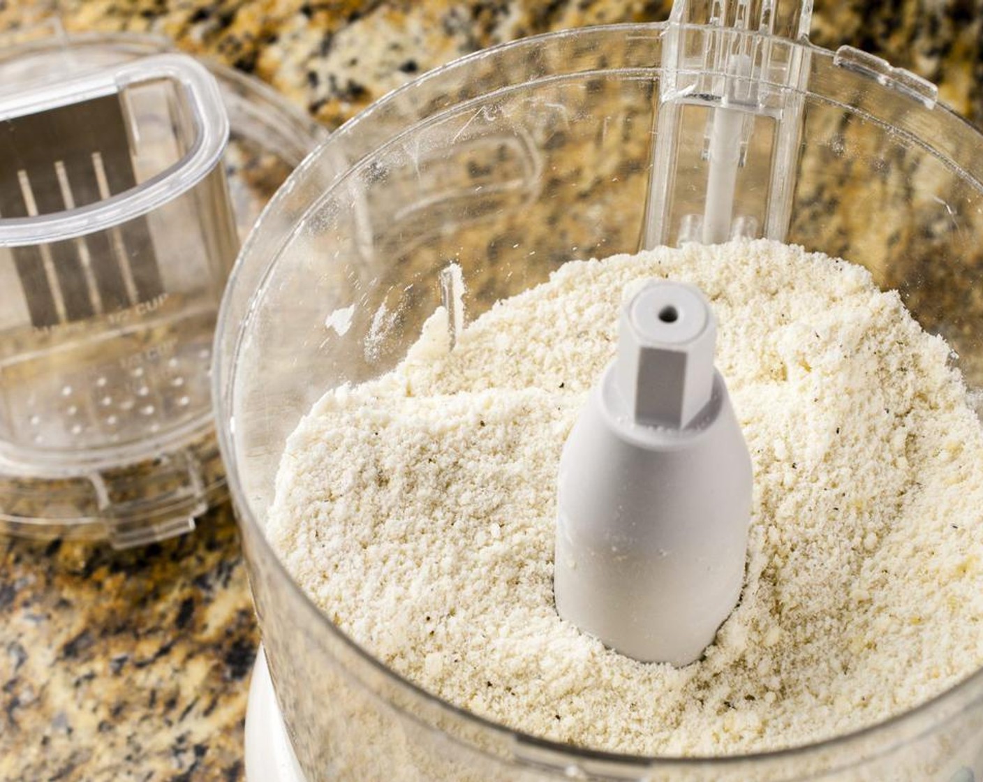 step 5 Using a food processor, pulse All-Purpose Flour (1 1/2 cups), Dried Oregano (1/2 tsp), Kosher Salt (1/2 tsp), Freshly Ground Black Pepper (1/4 tsp), and Unsalted Butter (1/2 cup) until butter is broken down and mixture is crumbly. Add Parmesan Cheese (4 Tbsp) and Gruyère Cheese (4 Tbsp) and pulse 2-3 times to combine.