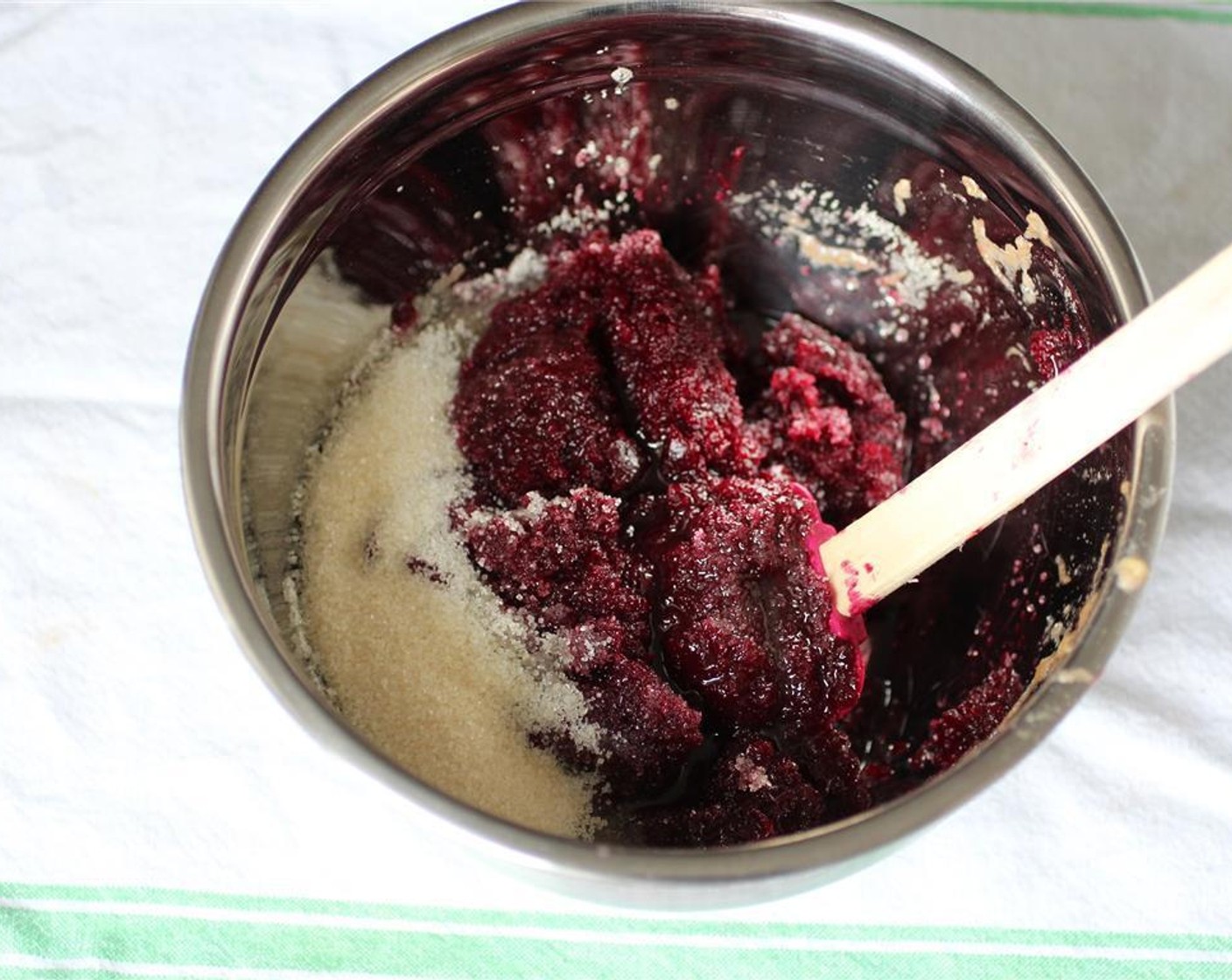step 6 Mash the Banana (1 cup) in a smaller bowl, add Coconut Oil (1/4 cup), the beet and vanilla mixture and the Granulated Sugar (3/4 cup).