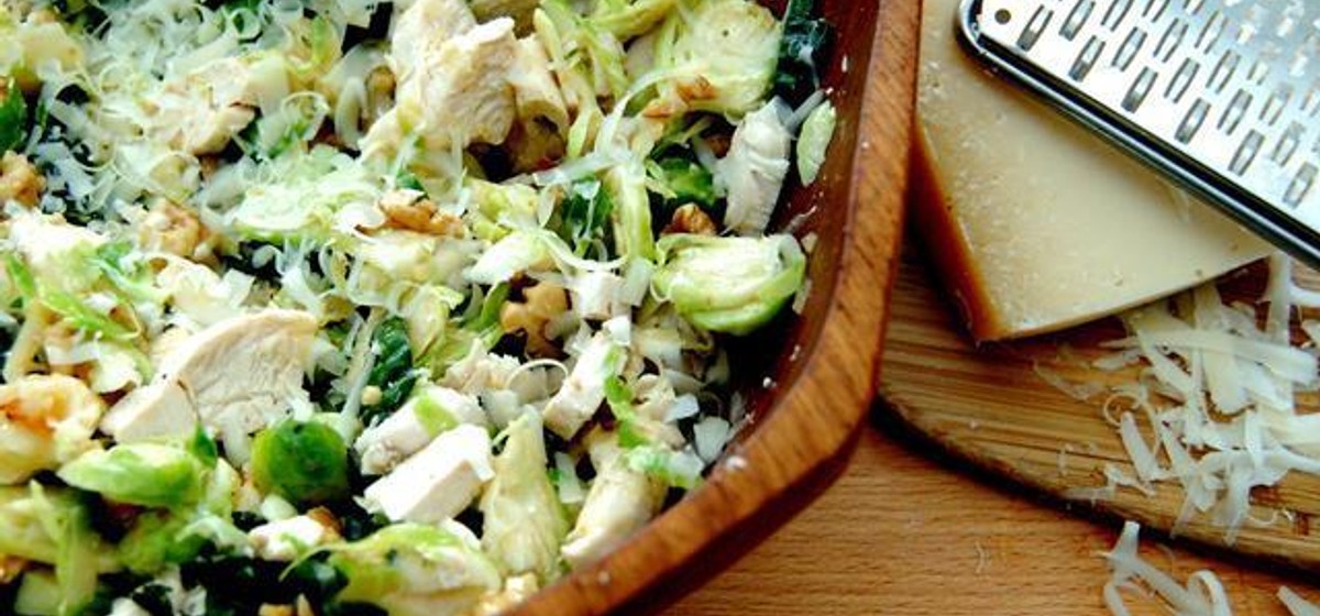 Brussels Sprout Kale Salad with Chicken Recipe | SideChef