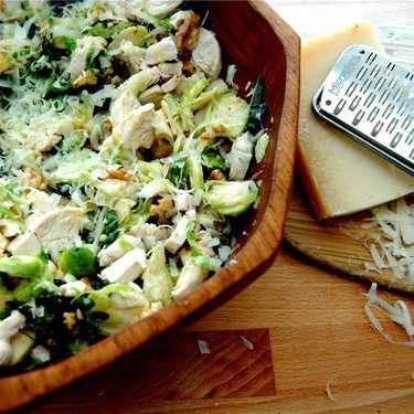 Brussels Sprout Kale Salad with Chicken Recipe | SideChef