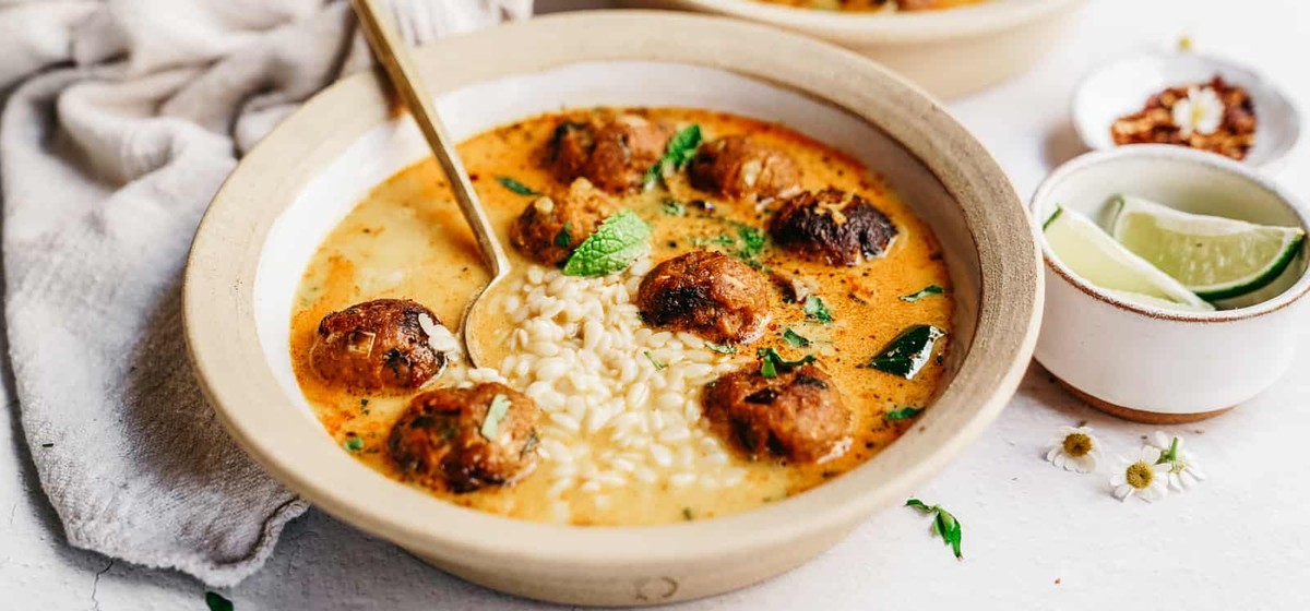 Plant-Based Coconut Curry Meatball Soup Recipe | SideChef