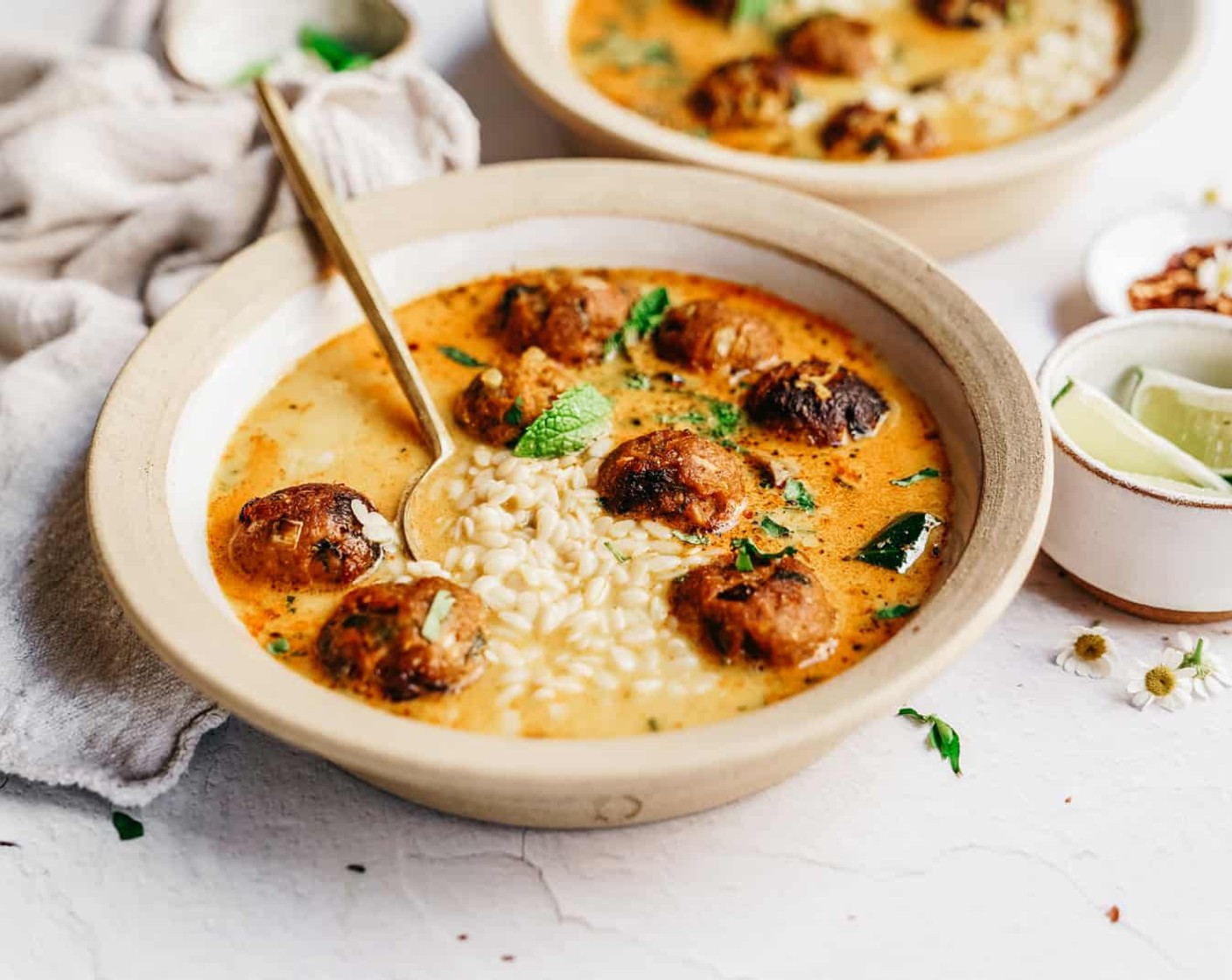 Plant-Based Coconut Curry Meatball Soup