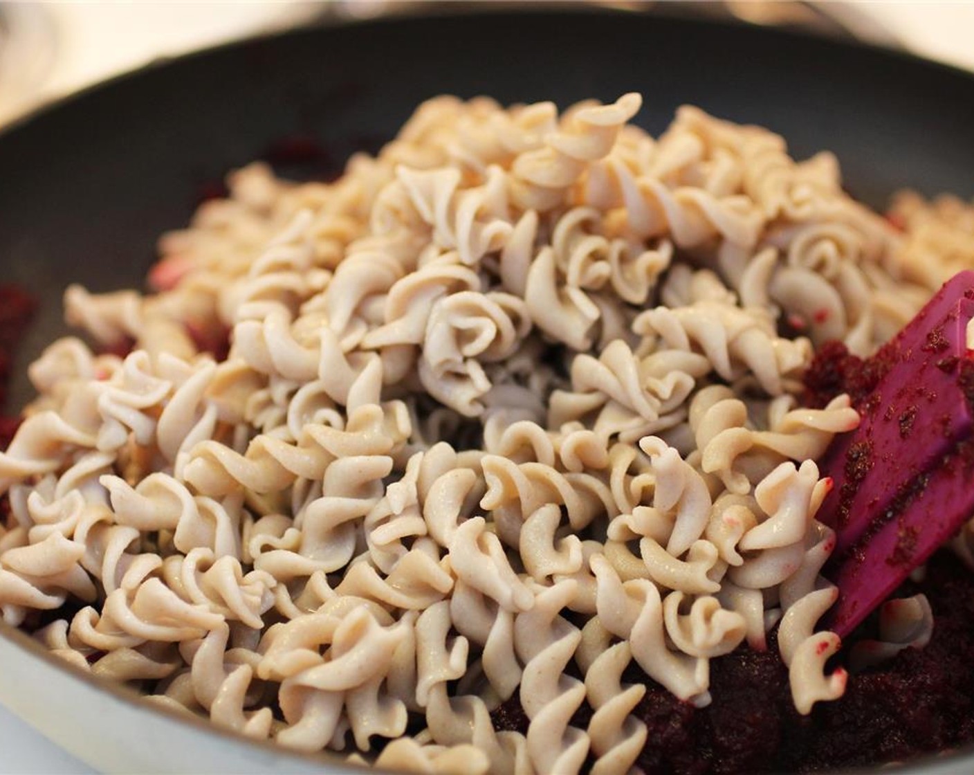 step 10 Add the beets and mix well. When the beets and poppy seeds are all mixed together, toss the pasta in with the sauce and mix together until the pasta is covered with the sauce.