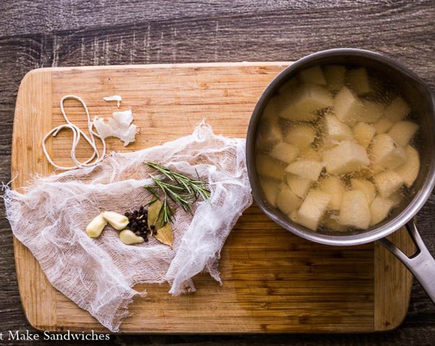 step 2 Cook until potatoes are fork tender, about 35-40 minutes. Drain from water, once potatoes are done, and discard sachet.