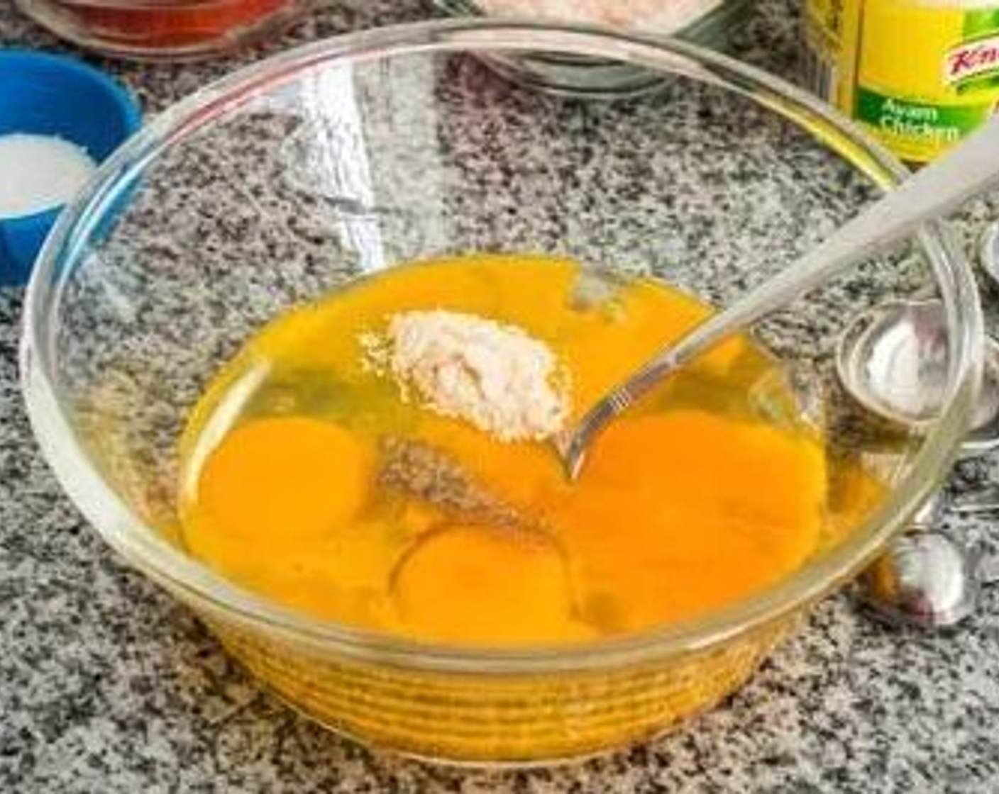 step 1 Combine Eggland's Best Classic Eggs (4), Shaoxing Cooking Wine (2 Tbsp), Chicken Stock Granules (1 tsp), Salt (1 tsp), and Ground White Pepper (1 dash) in a bowl. Beat until the eggs are slightly frothy.