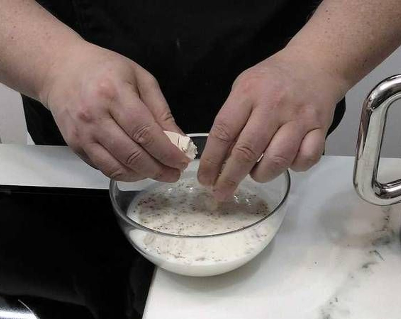 step 2 In a bowl add the Milk (12.5 oz) and Fresh Yeast (2 2/3 Tbsp) together with the ground cardamom.