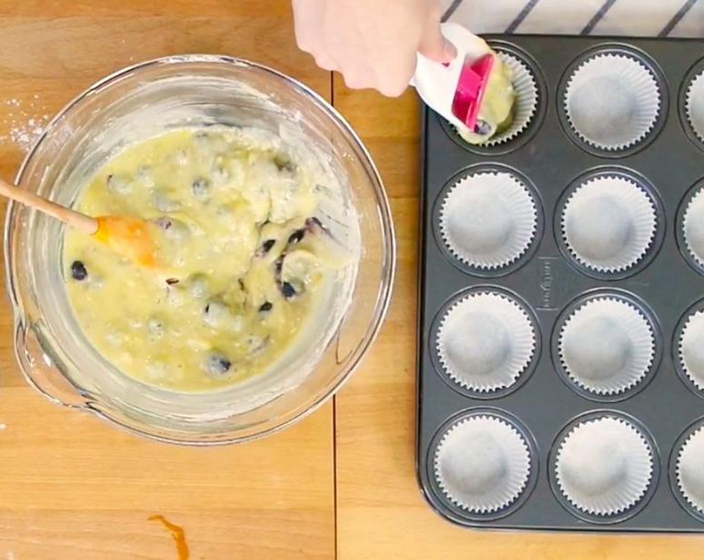 step 5 Transfer into 12 muffin pan lined with paper liners.